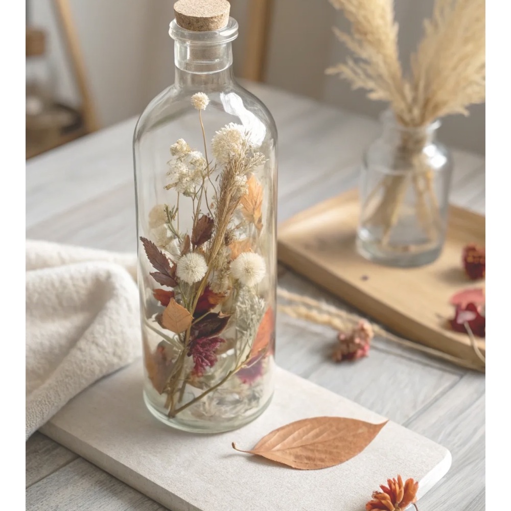 Decorative Glass Bottle with Dried Flowers